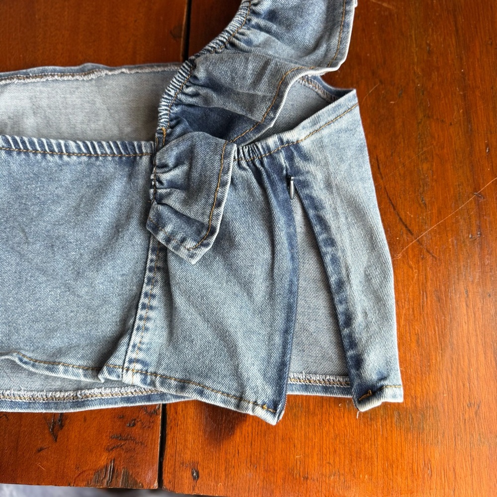 Stretch Denim Ruffle Crop Top - Picture 4 of 5